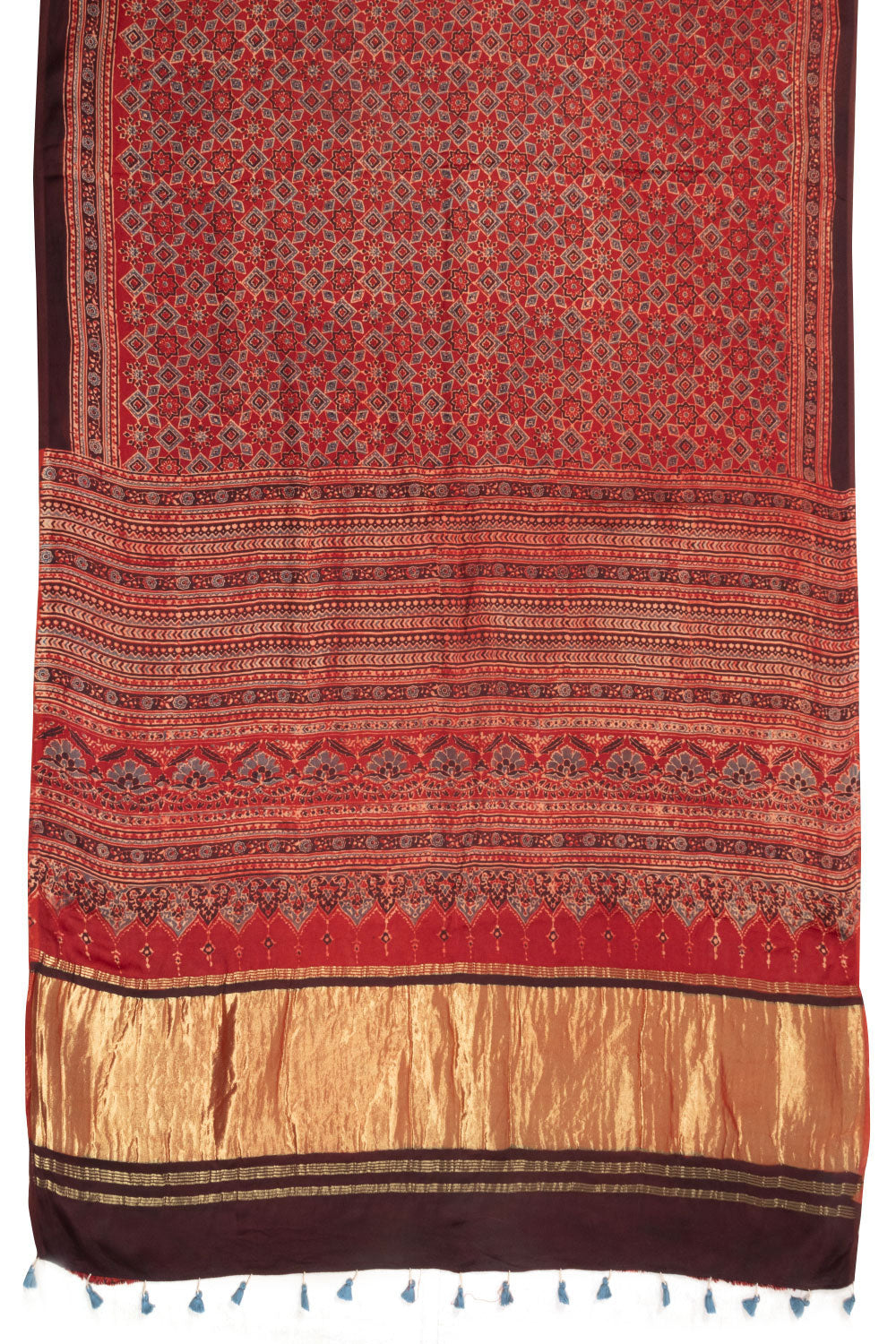 Red Ajrakh Printed Modal Silk Saree