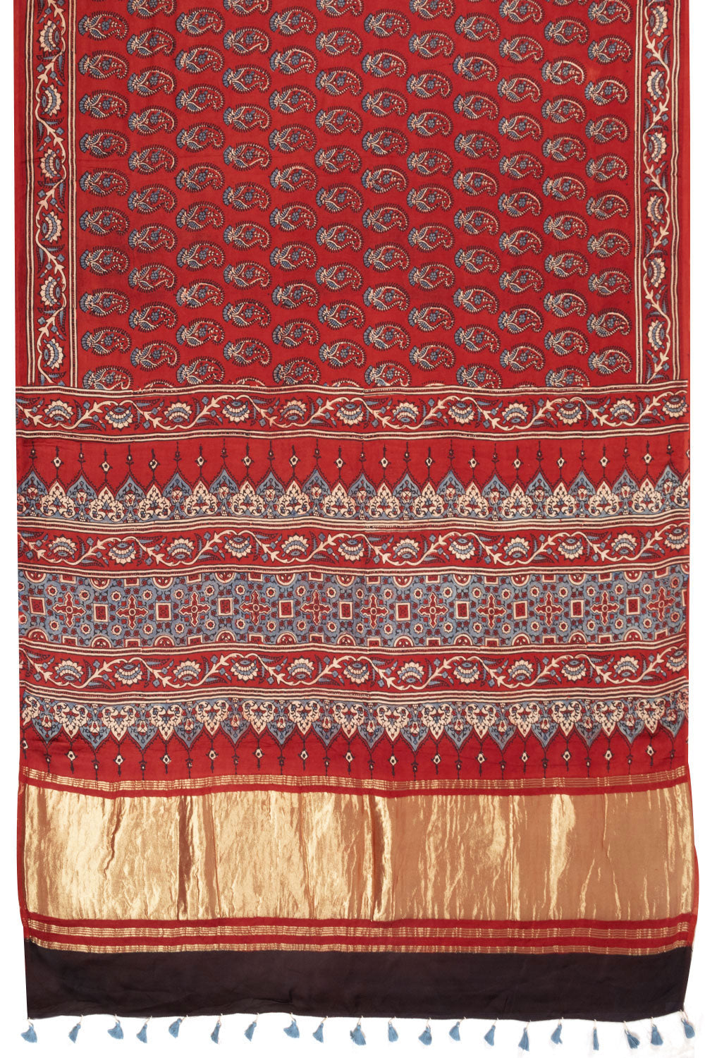 Red Ajrakh Printed Modal Silk Saree