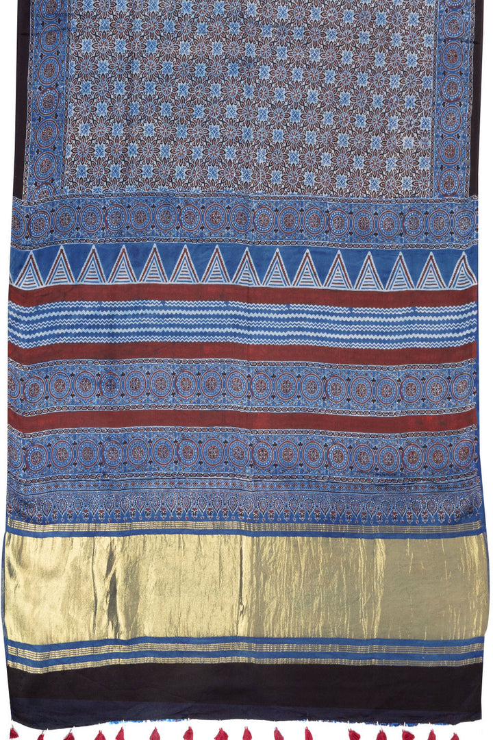 Blue Ajrakh Printed Modal Silk Saree