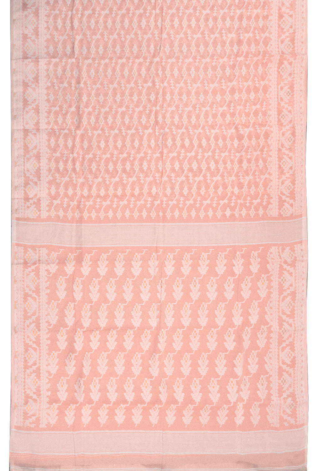 Peach Handloom Jamdani Style Cotton Saree 