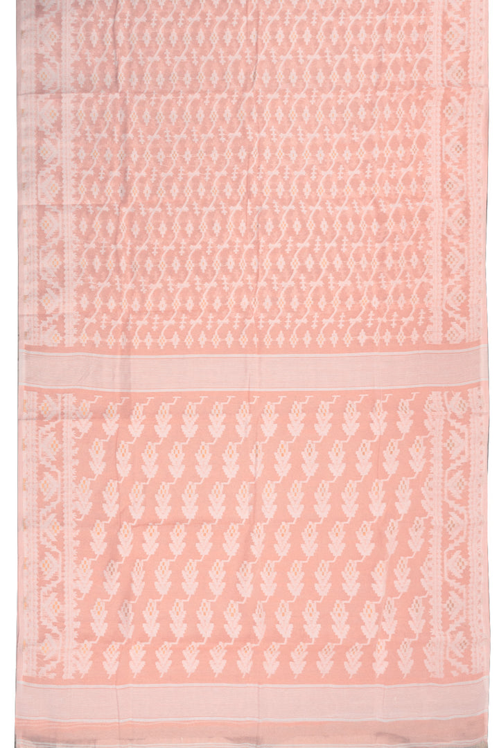 Peach Handloom Jamdani Style Cotton Saree 