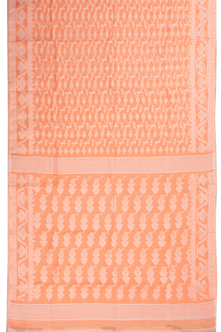 Peach Handloom Jamdani Style Cotton Saree