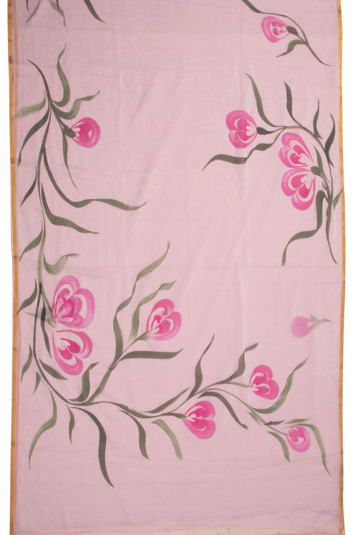 Pink Hand Painted Chiffon Saree 10073497