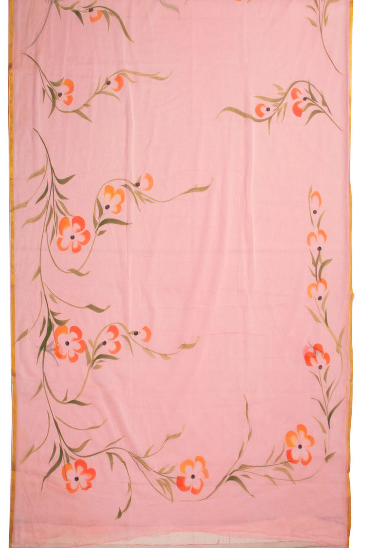 Peach Hand Painted Chiffon Saree 10073504v