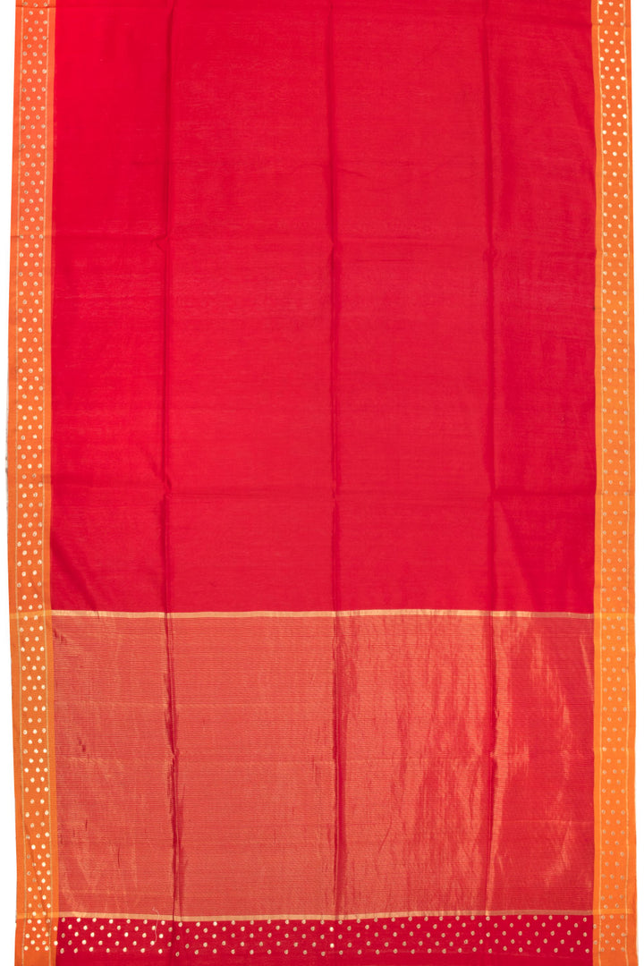 Red Handwoven Chanderi Silk Cotton With Tissue Pallu