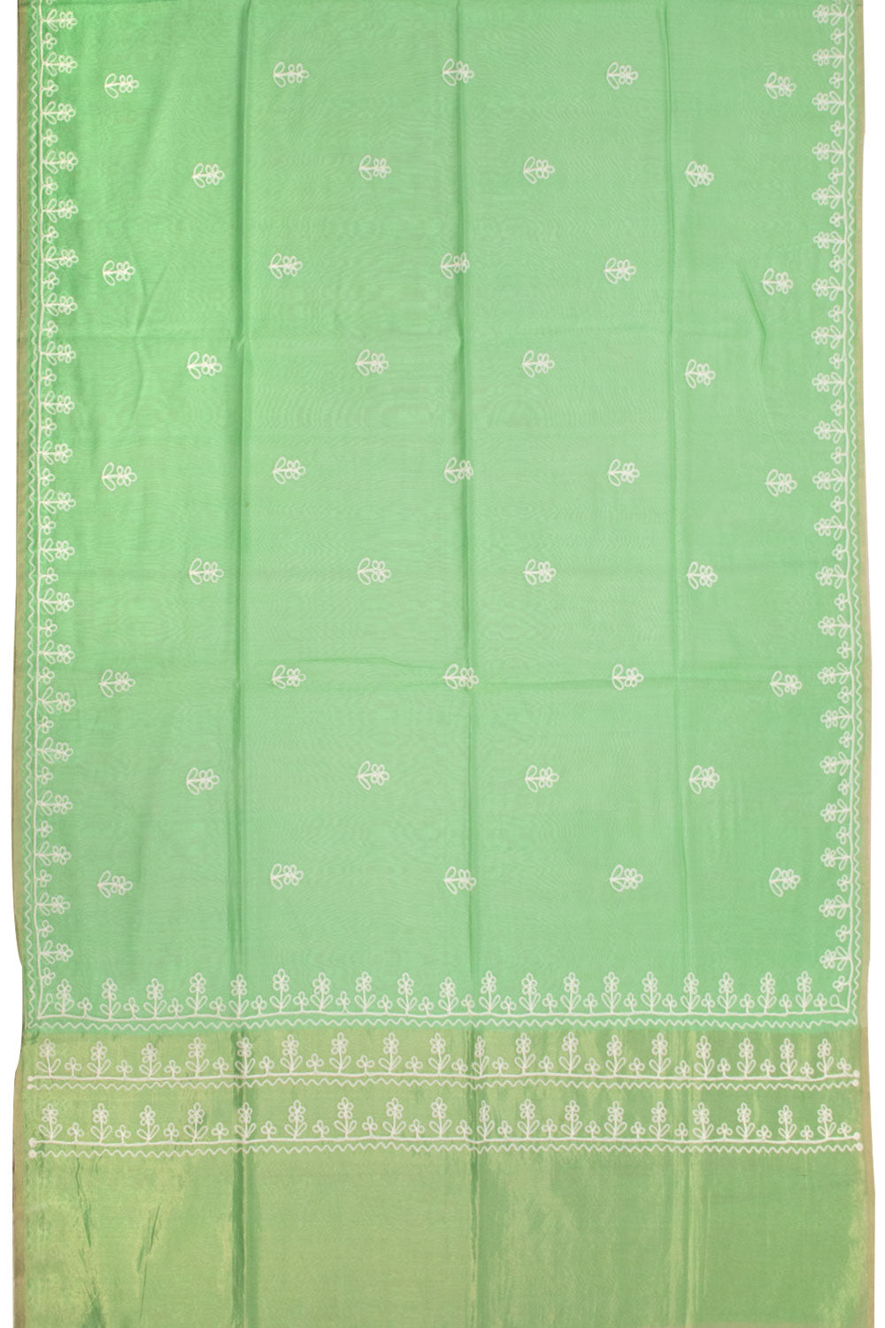 Green Embroidered Chanderi Silk Cotton Saree with Tissue Pallu 