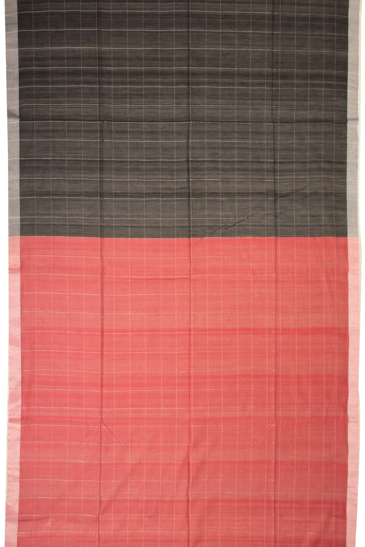 Black & Red Chanderi Half & Half Silk Cotton Saree