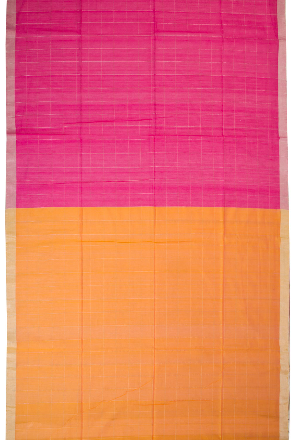 Pink & Yellow Chanderi Half & Half Silk Cotton Saree 