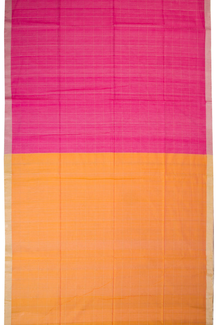 Pink & Yellow Chanderi Half & Half Silk Cotton Saree 