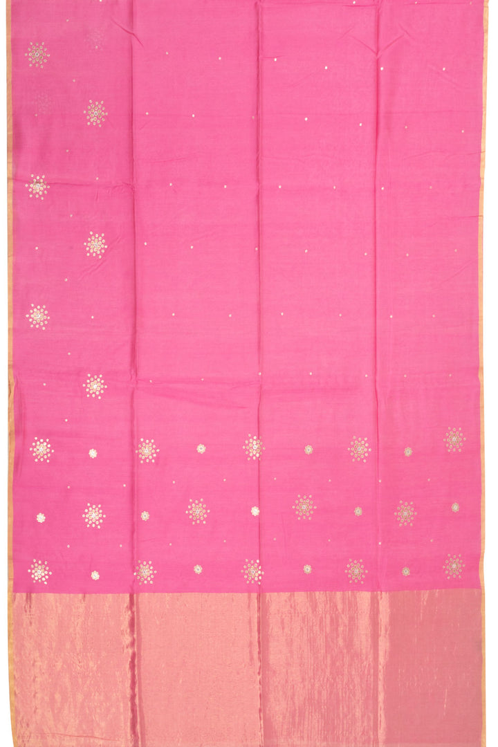 Pink Chanderi Silk Cotton Saree With Tissue Pallu