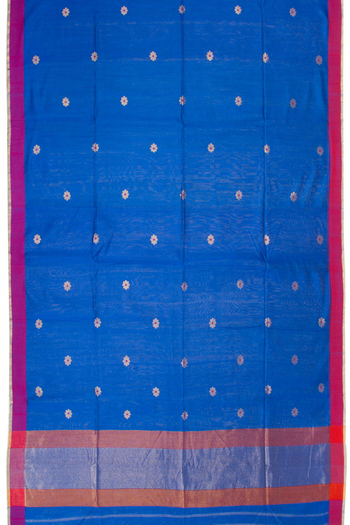 Blue Silk Cotton Saree With Tissue Pallu