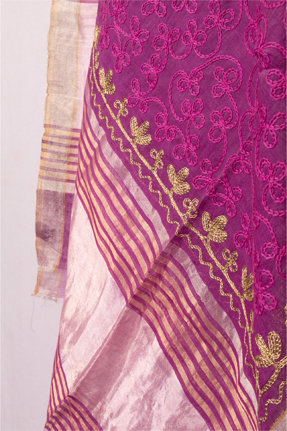 Violet Embroidery Silk Cotton Dupatta 10072152