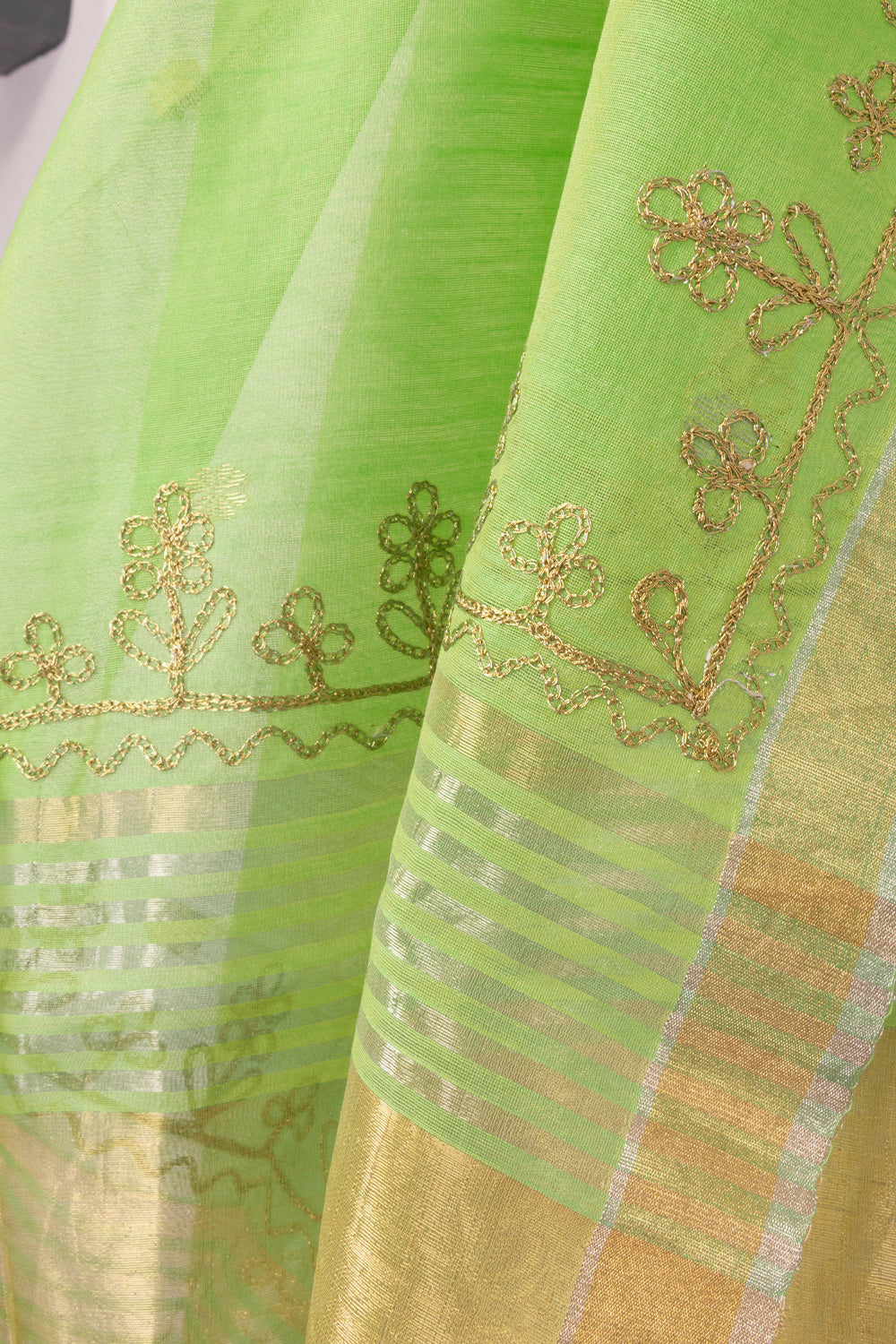 Green Embroidery Silk Cotton Dupatta 10072154