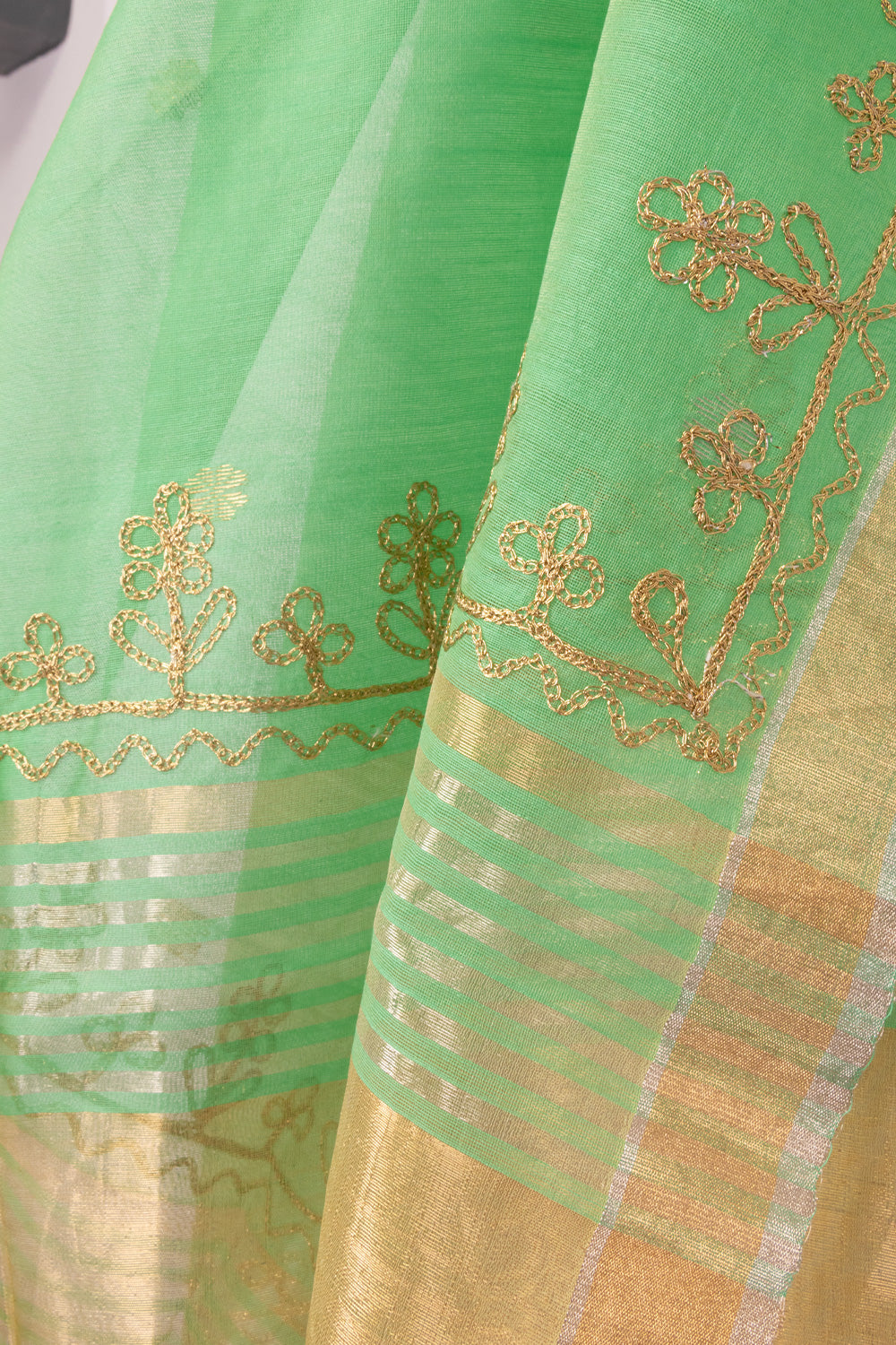 Green Embroidery Silk Cotton Dupatta 10072155