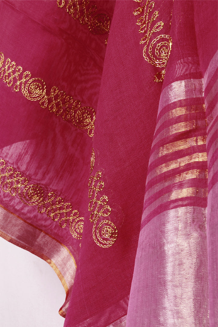 Maroon Embroidery Silk Cotton Dupatta 10072151