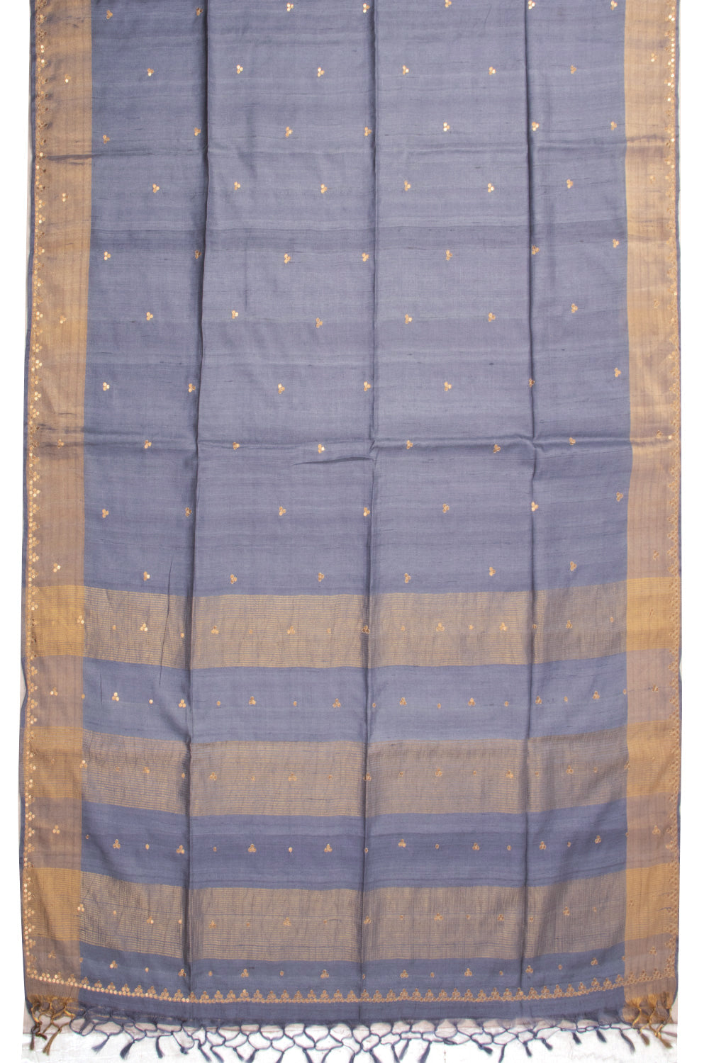 Grey Tussar Silk Saree With sequins kangri and 3 dot Butti 10073090