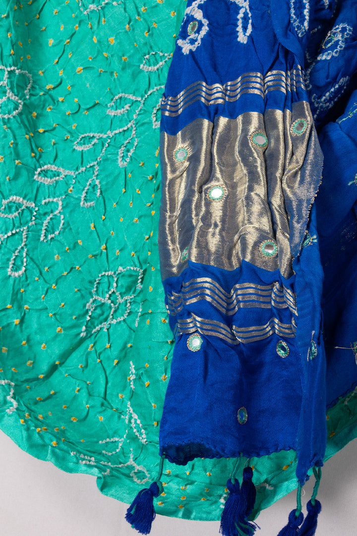 Green Bandhani Gajji Silk with Lagdi patta and Tassels Dupatta 10073111