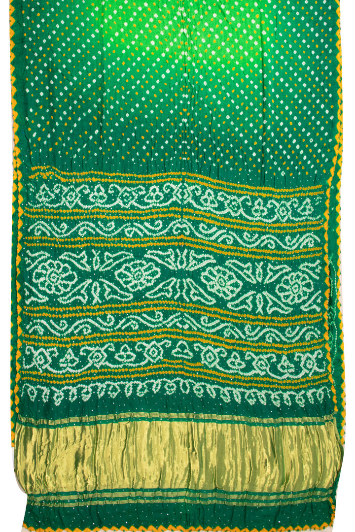 Green Bandhani Gajji Silk Saree with Mukaish Embroidery 10073124