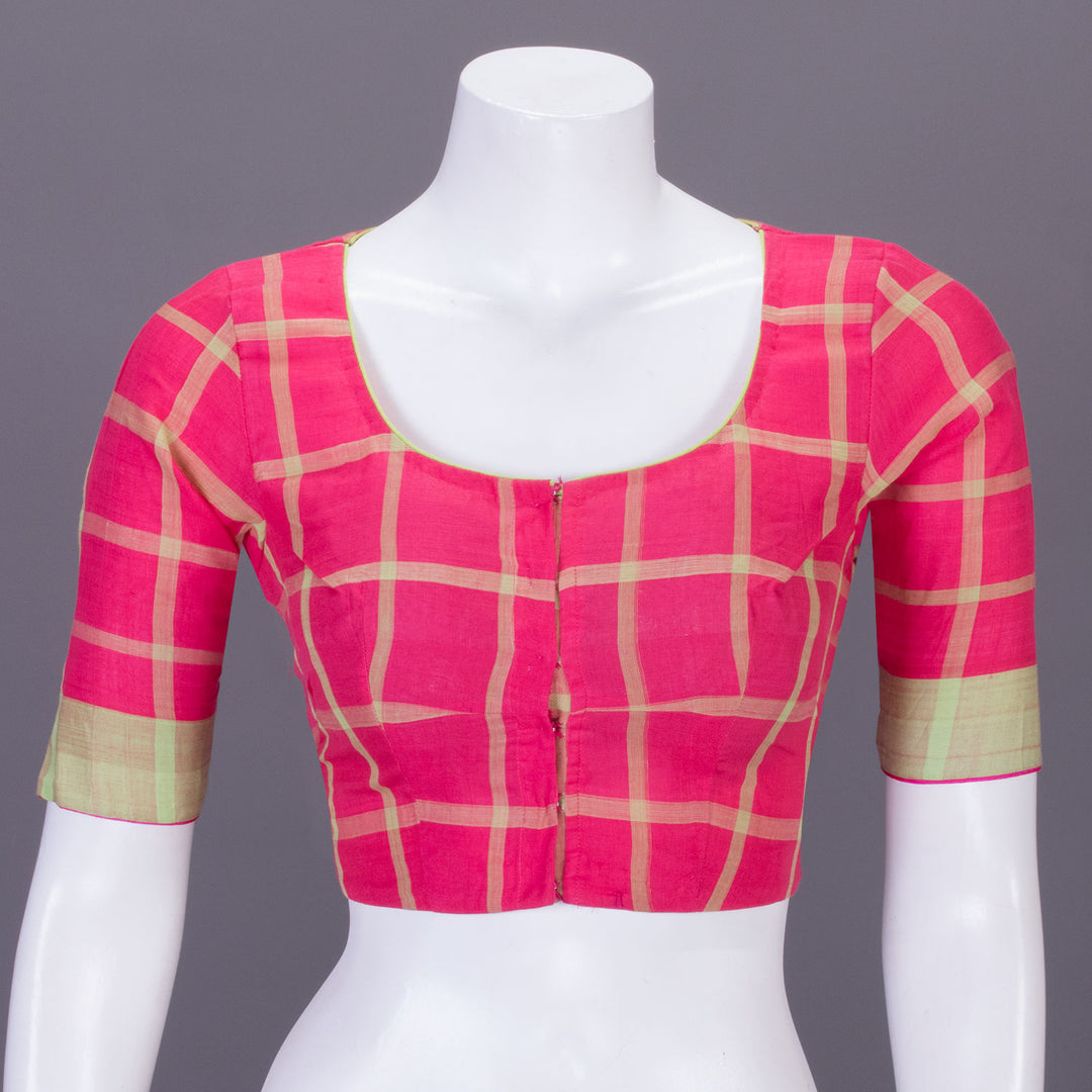 Pink Checked Andhra Cotton Blouse 10070807