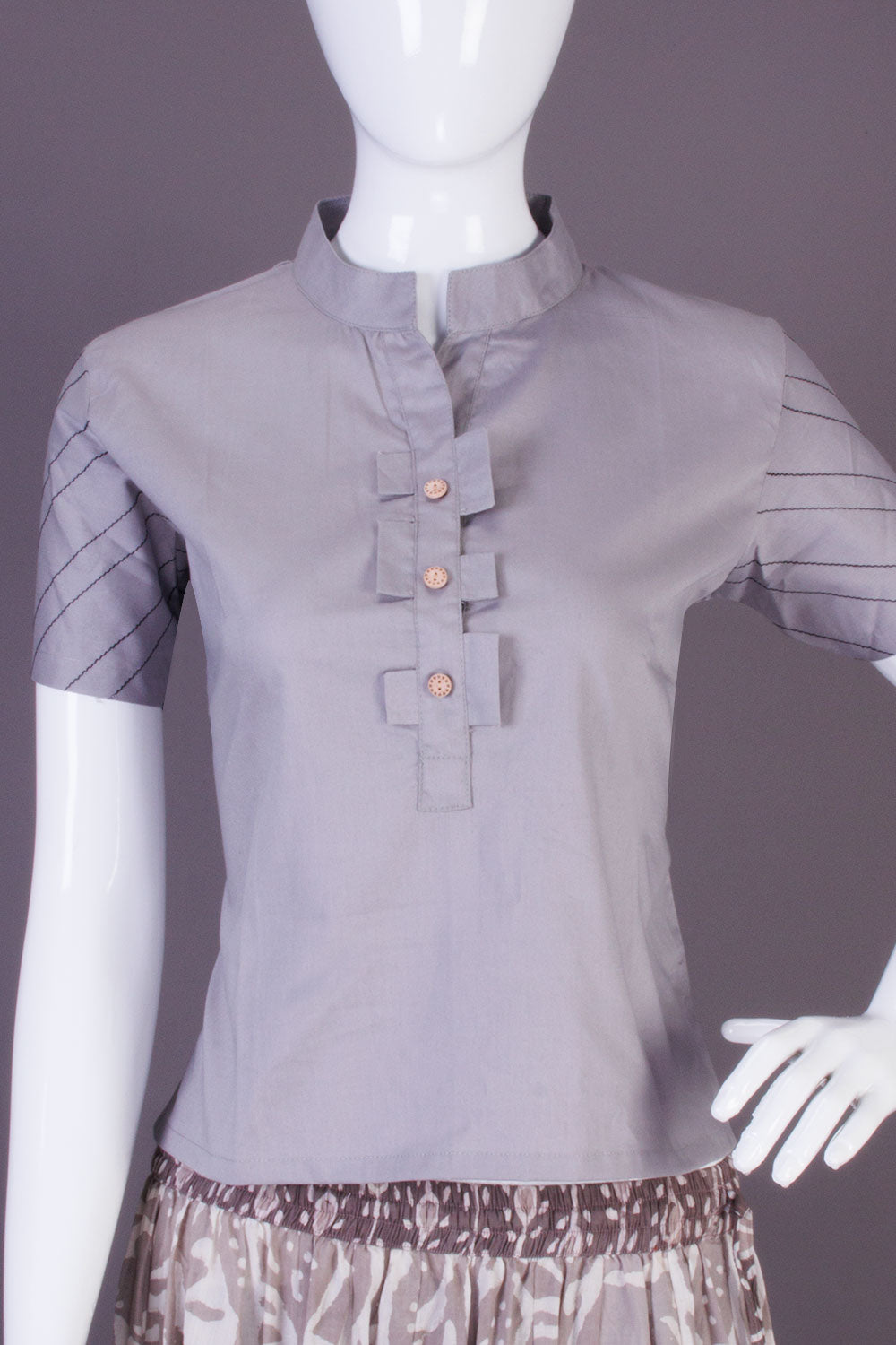 Grey Chinese Collar Cotton Crop Top - Avishya