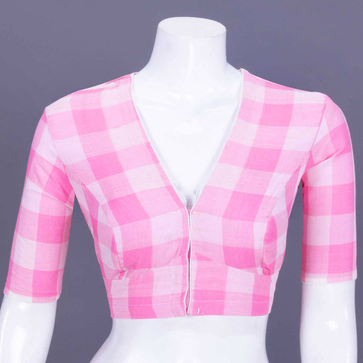 Pink Checked Andhra Cotton Blouse 10070404