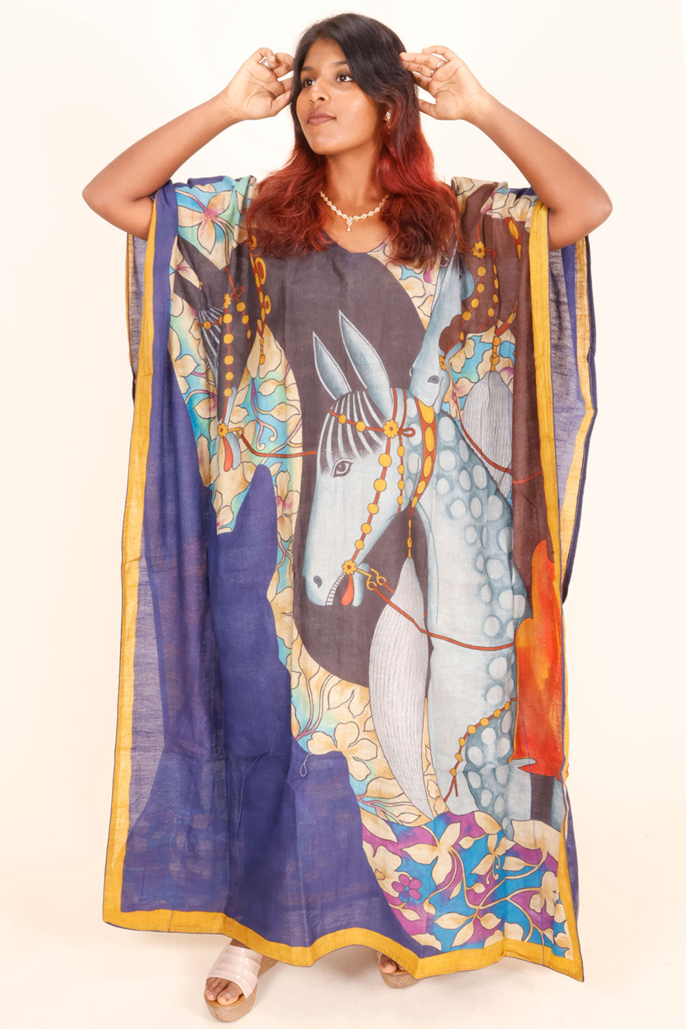 Sapphire Blue Khadi Tussar Silk Kaftan 10070462