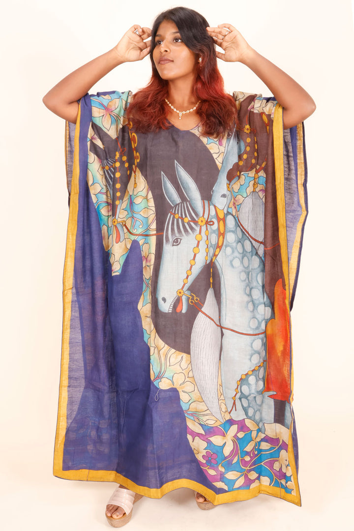 Sapphire Blue Khadi Tussar Silk Kaftan 10070462