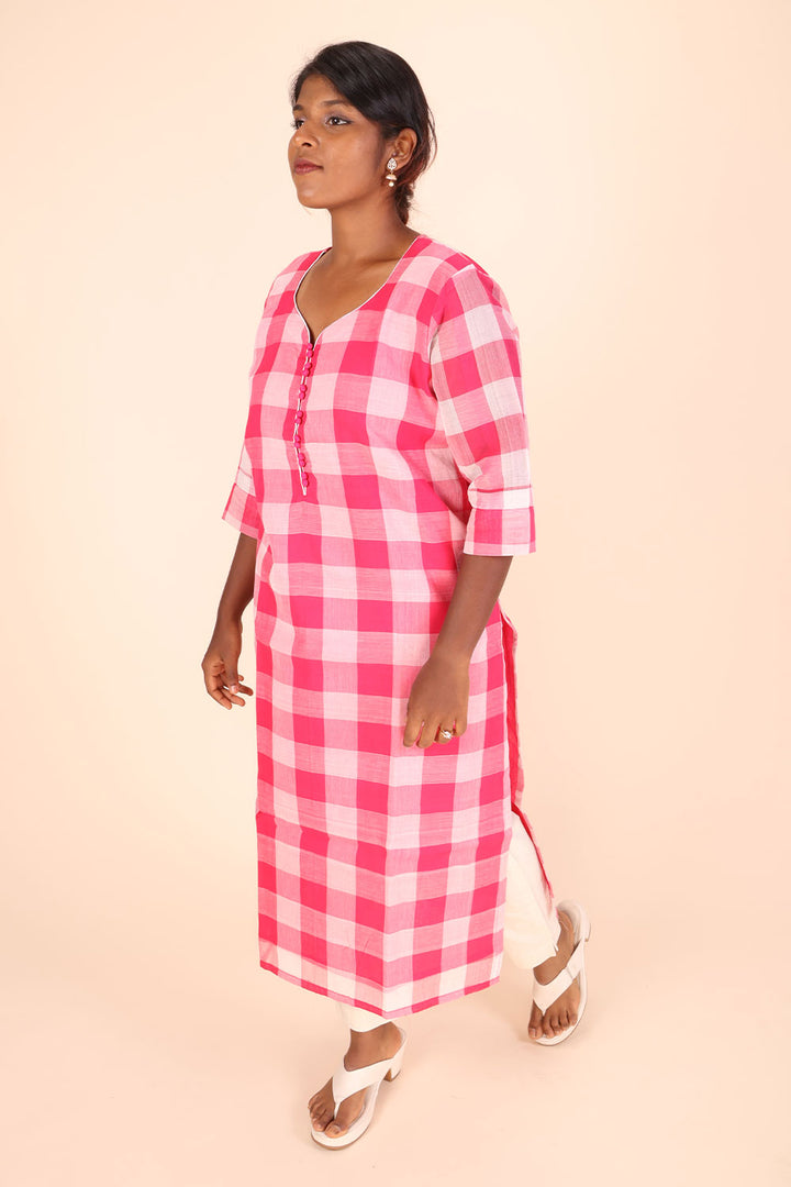 Hot Pink Andhra cotton kurta 10070678