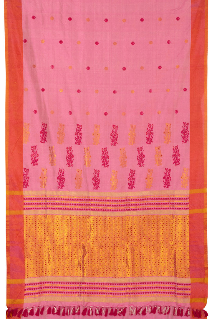 Peach Handloom Assam Silk Saree  - Avishya