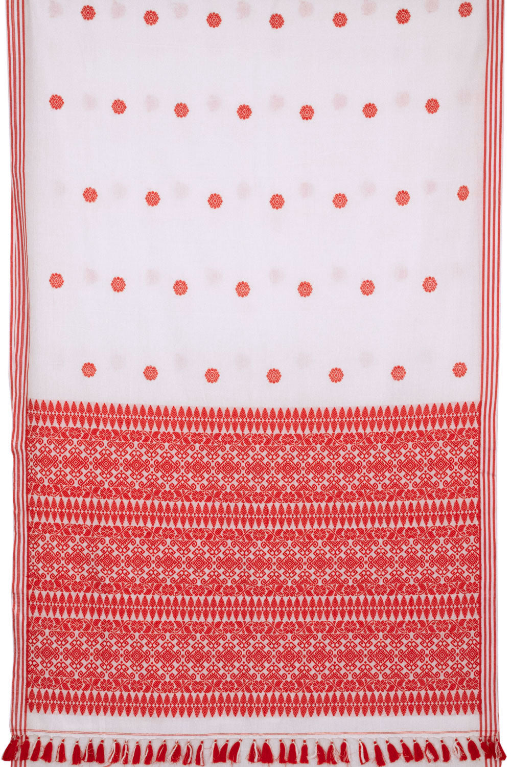 White Handloom Assam Cotton Saree - Avishya