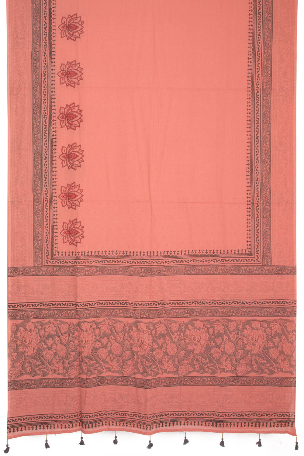 Pink Hand Block Printed Mulmul Cotton Saree - Avishya