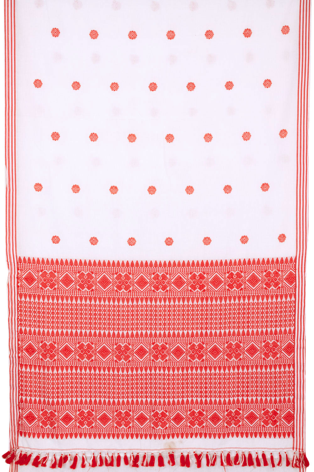 White Handloom Assam Cotton Saree - Avishya