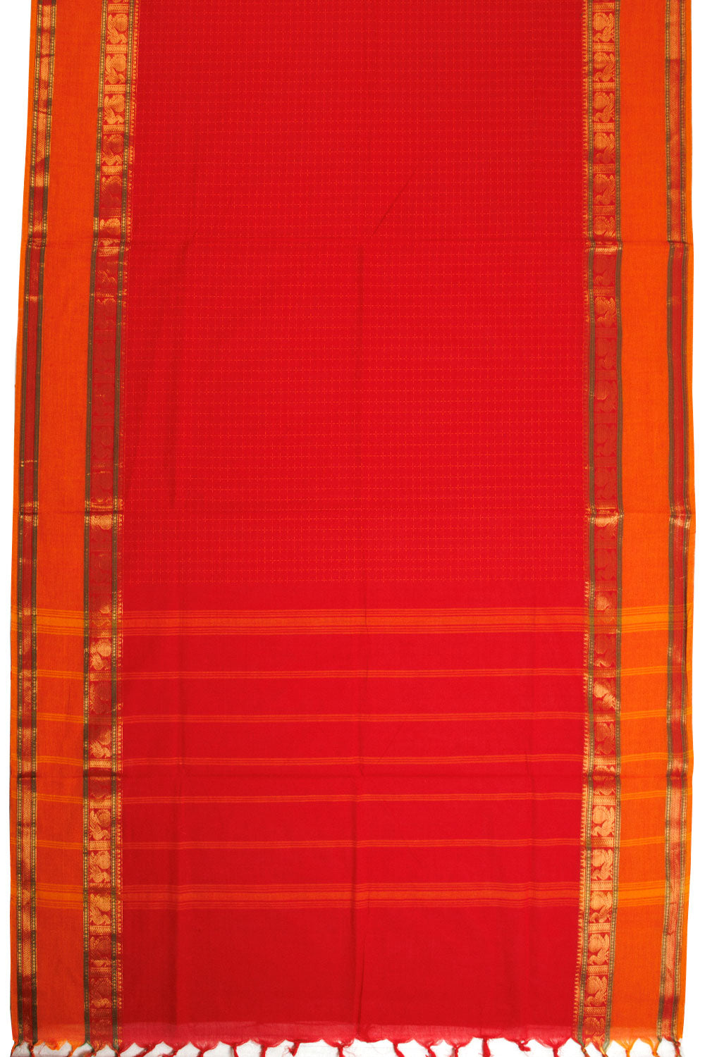 Red Handwoven Kanchi Cotton Saree 10068684 - Avishya