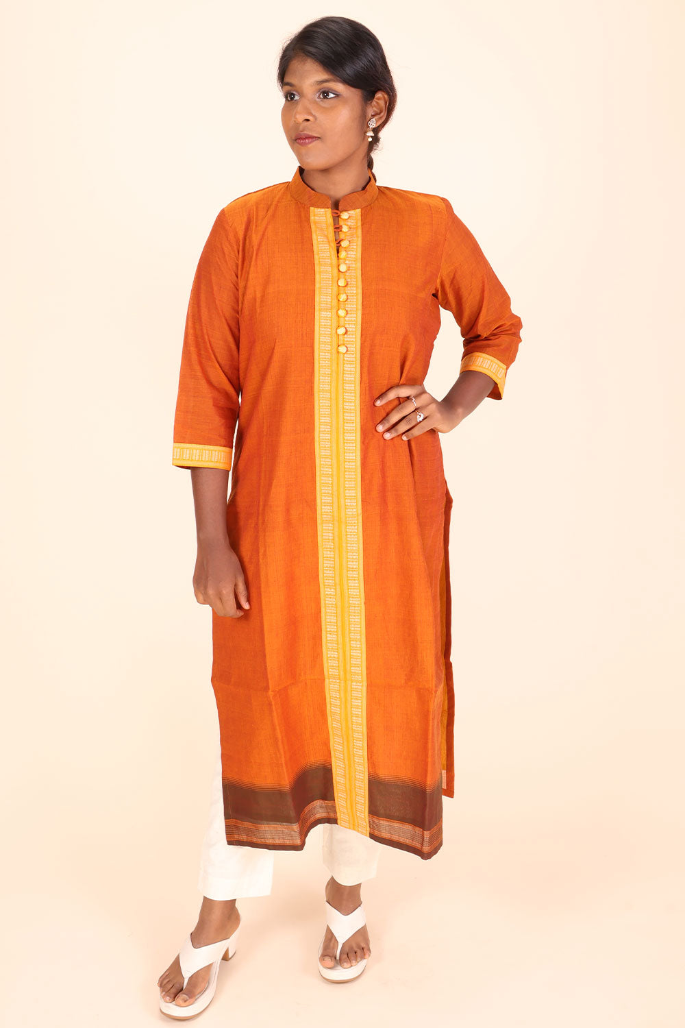 Orange Andhra cotton kurta 10070684