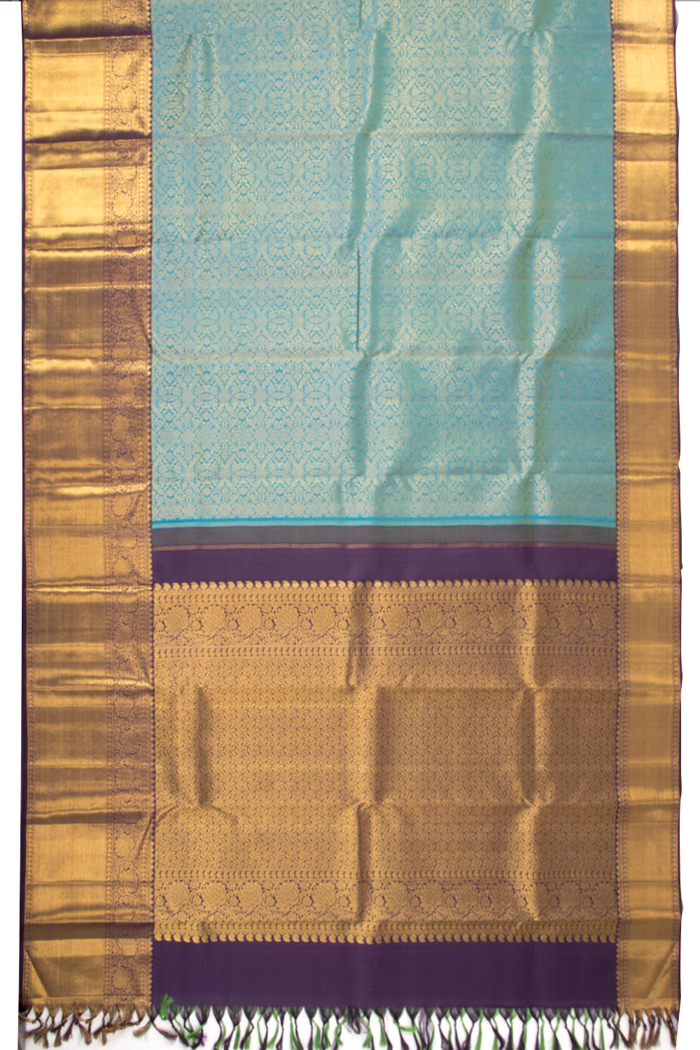  Capri Blue Bridal Korvai Kanjivaram Pure Zari Silk Saree 10073937