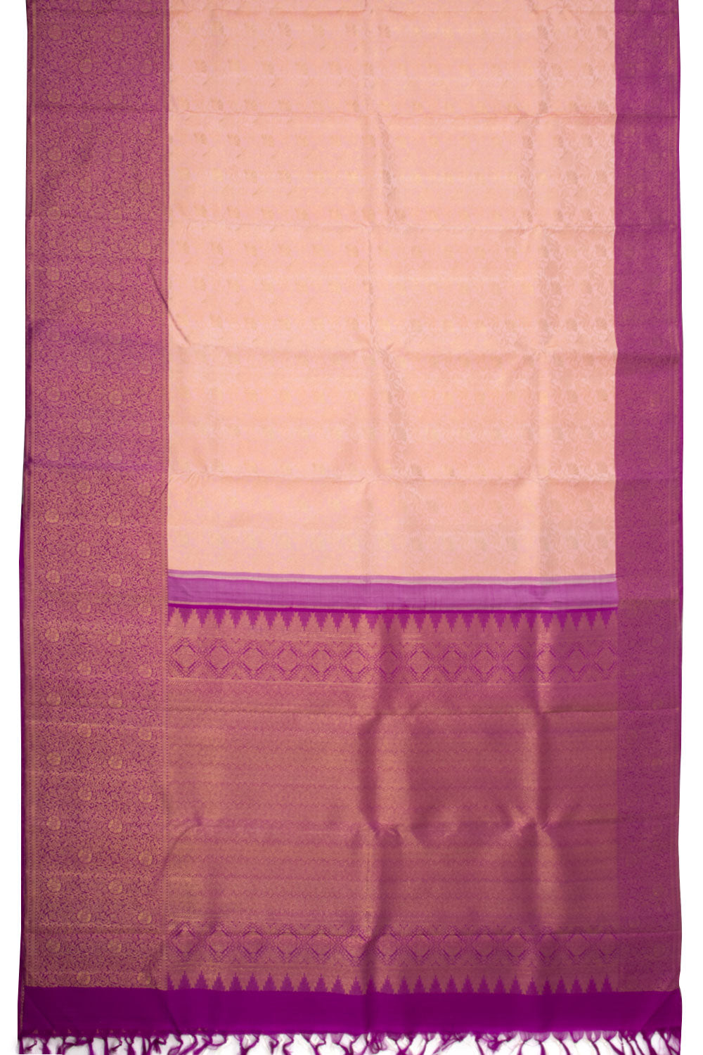 Misty Rose Pink Bridal Korvai Kanjivaram Pure Zari Silk Saree 10073938