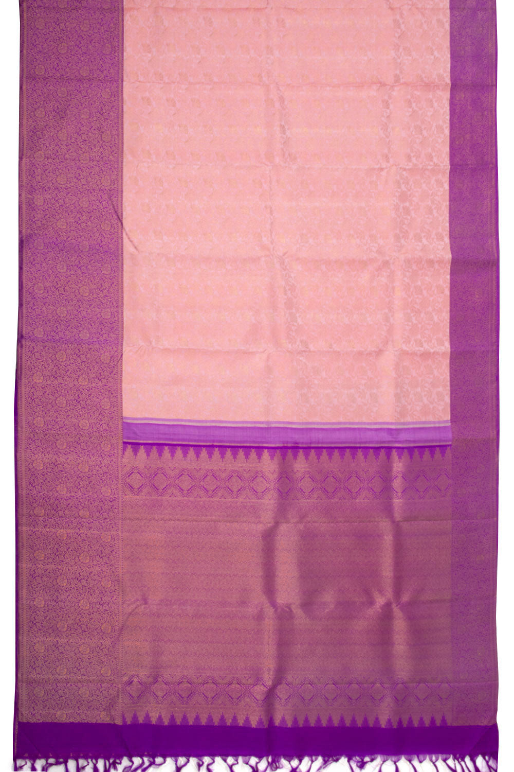 Misty Rose Pink Bridal Korvai Kanjivaram Pure Zari Silk Saree 10073938