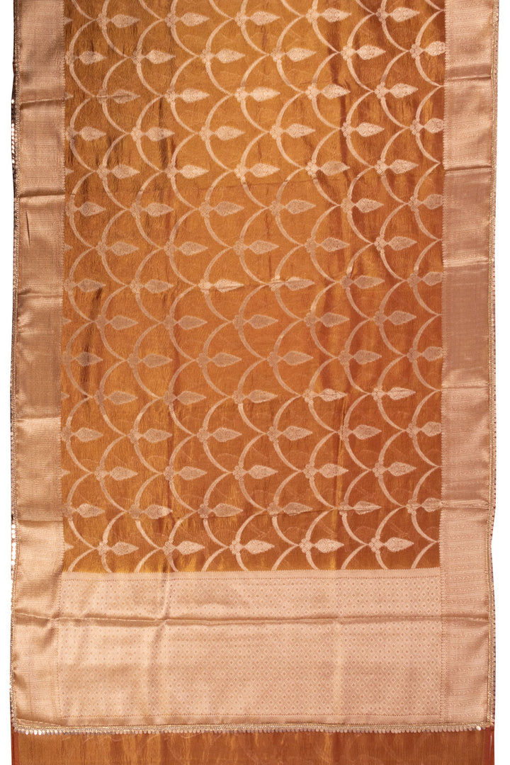 Brown Banarasi Tissue Organza Saree With Sequin Border