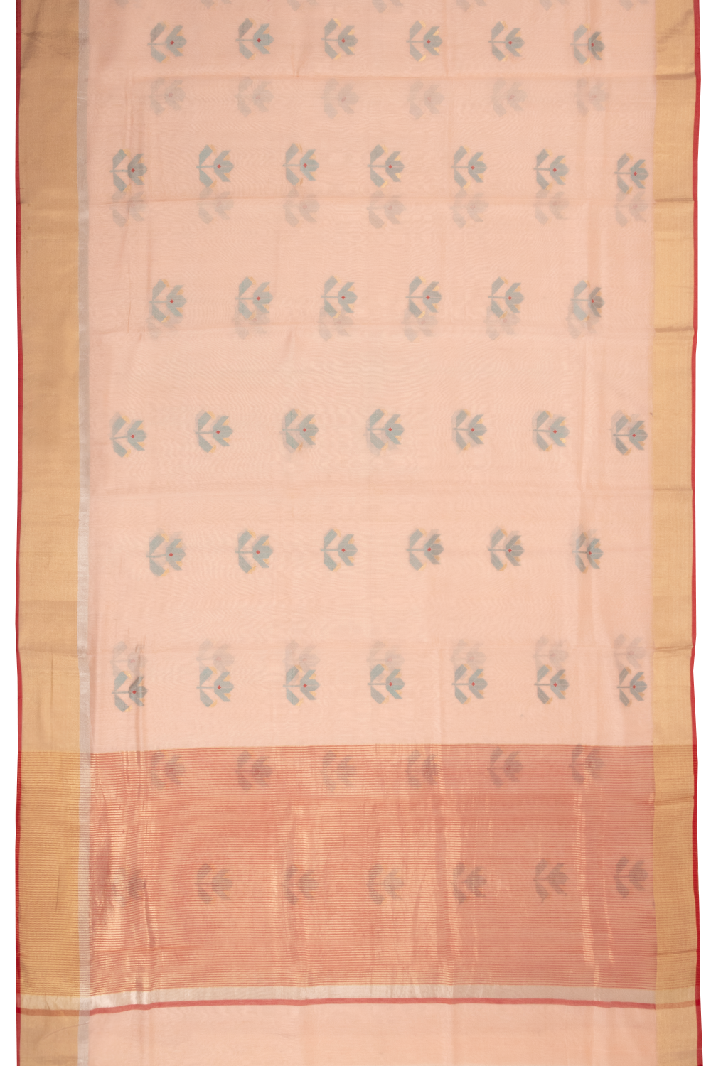 Peach Handloom Printed Chanderi Silk Cotton Saree