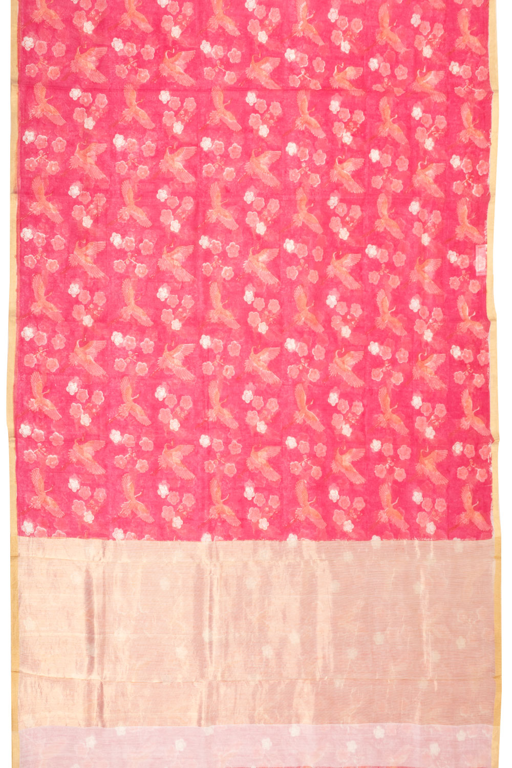 Pink Handloom Printed Chanderi Silk Cotton Saree