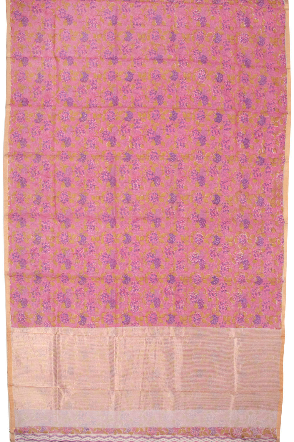 Pink Handloom Printed Chanderi Silk Cotton Saree