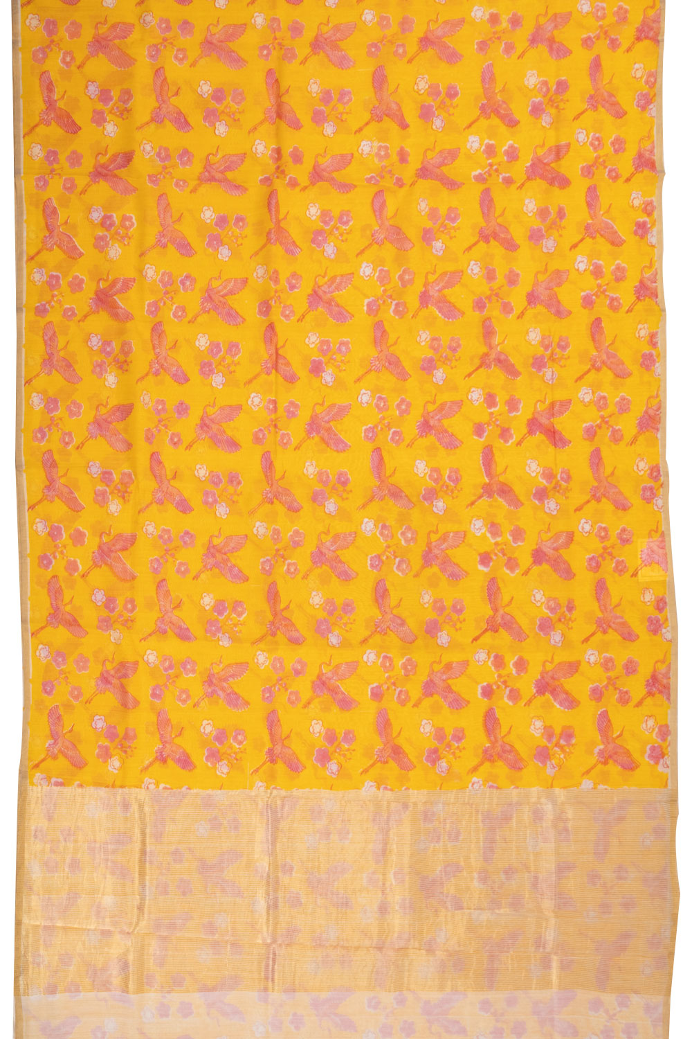 Yellow Handloom Printed Chanderi Silk Cotton Saree