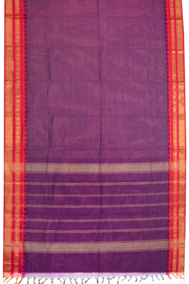 Eggplant Purple Handloom Chettinad Cotton Saree 10070036 - Avishya