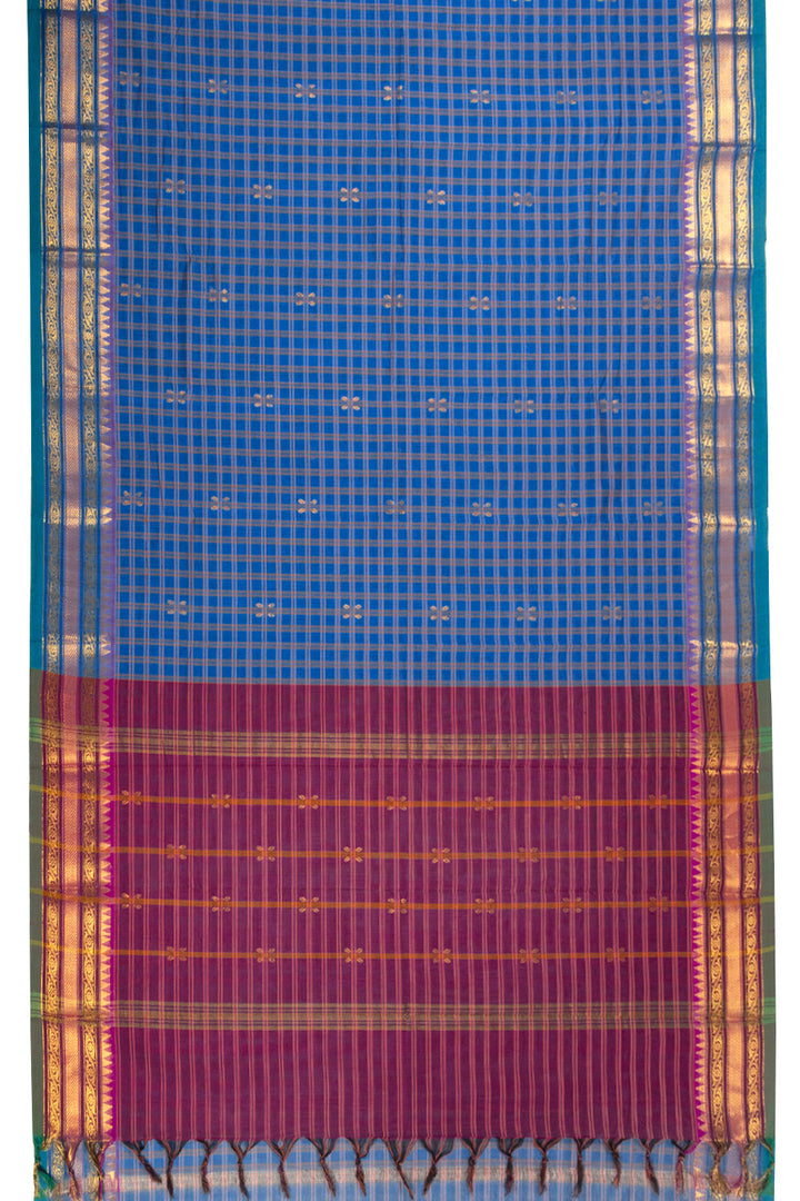 Blue Handloom Chettinad Cotton Saree Without Blouse 10072571