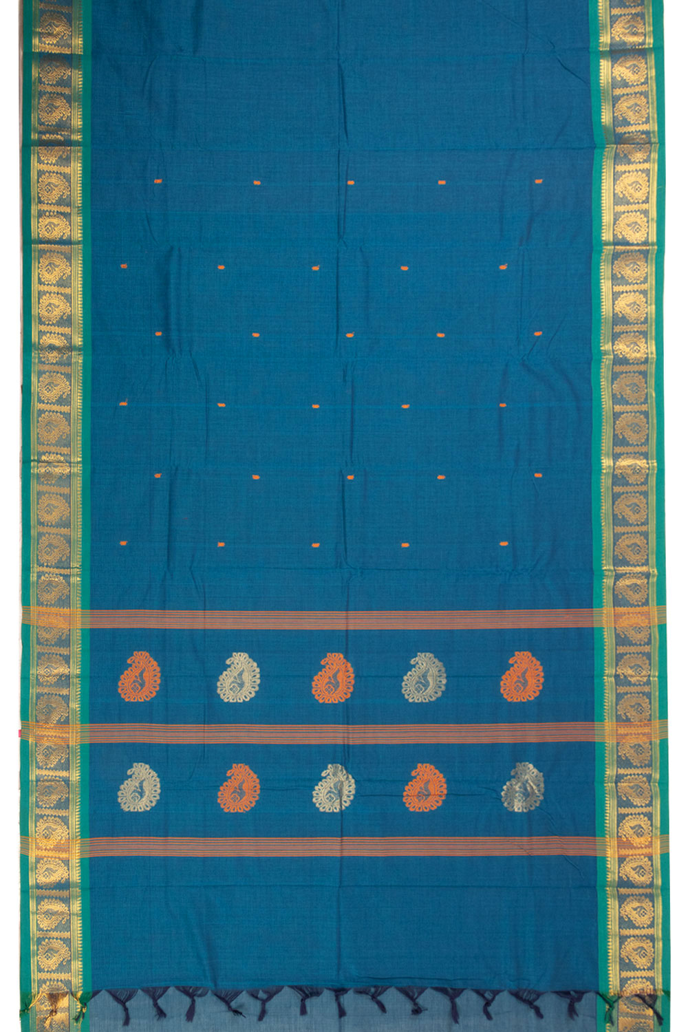 Blue Handloom Chettinad Cotton Saree Without Blouse 10072574