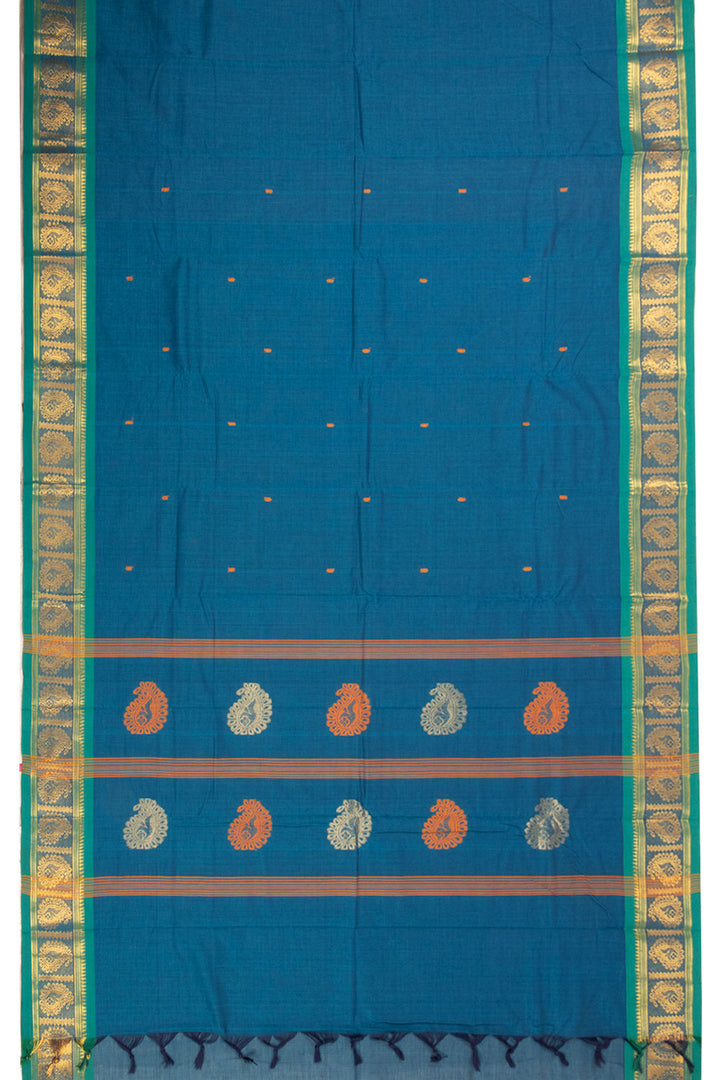 Blue Handloom Chettinad Cotton Saree Without Blouse 10072574