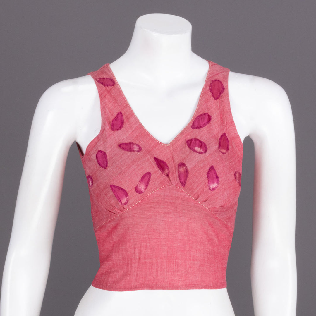 Pink Handcrafted Crop Top With Patch Work