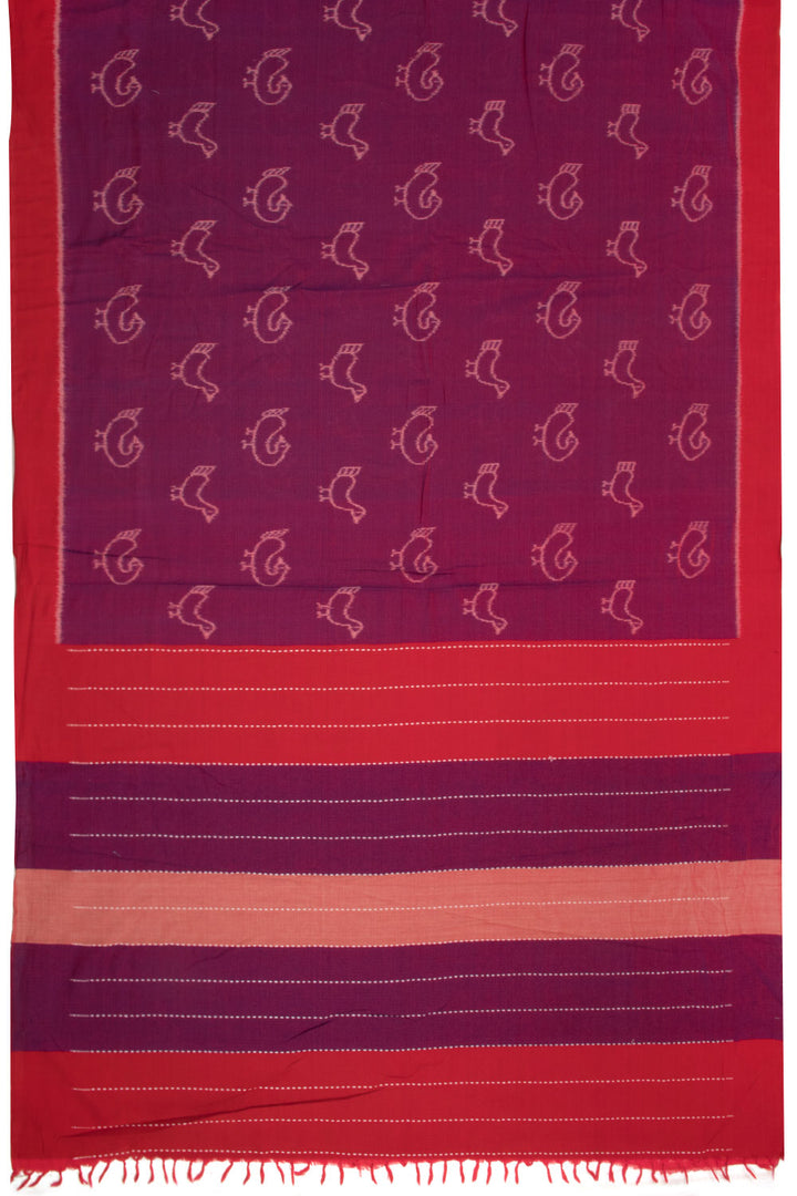 Maroon Handloom Maniabandha Ikat Cotton Saree