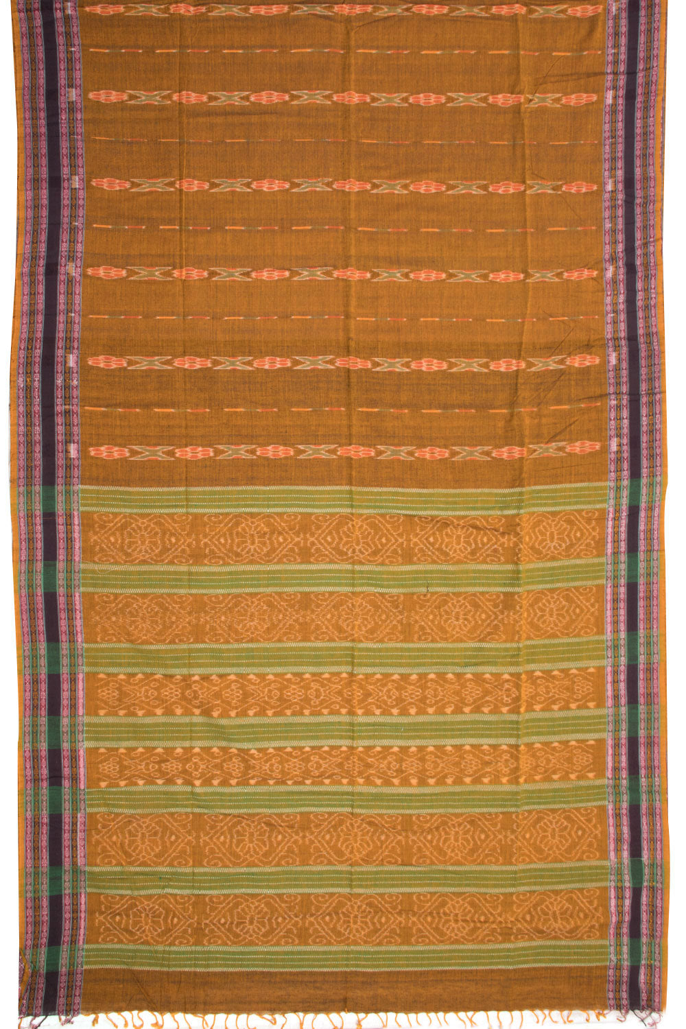 Yellow Handloom Maniabandha Ikat Cotton Saree