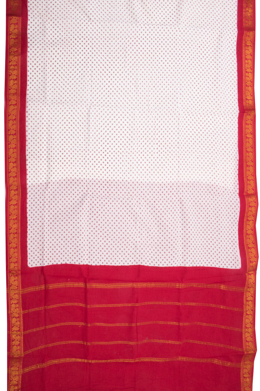 White Handcrafted Sungudi Cotton Saree